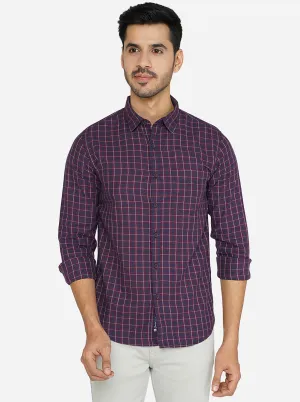 Purple Checked Slim Fit Semi Casual Shirt | Greenfibre