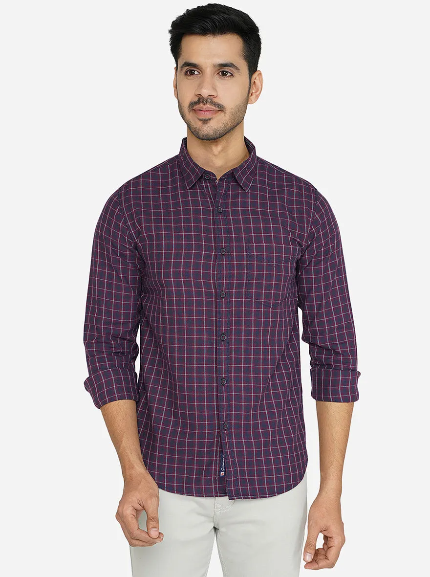 Purple Checked Slim Fit Semi Casual Shirt | Greenfibre