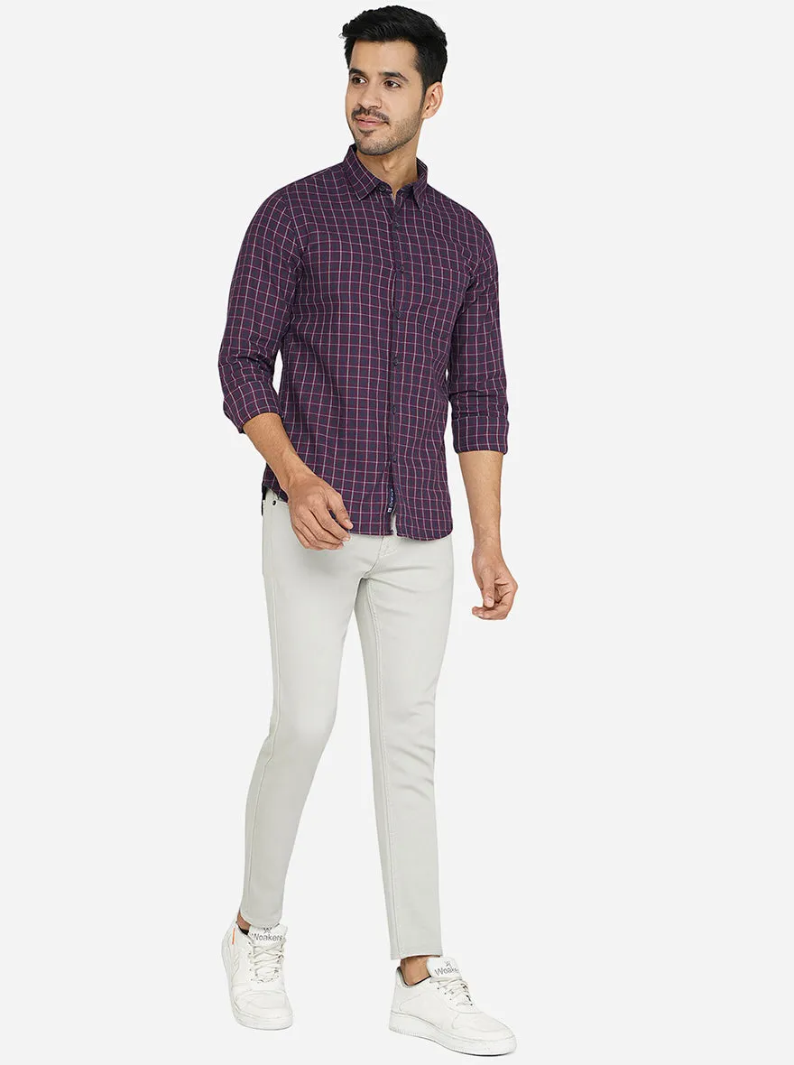 Purple Checked Slim Fit Semi Casual Shirt | Greenfibre