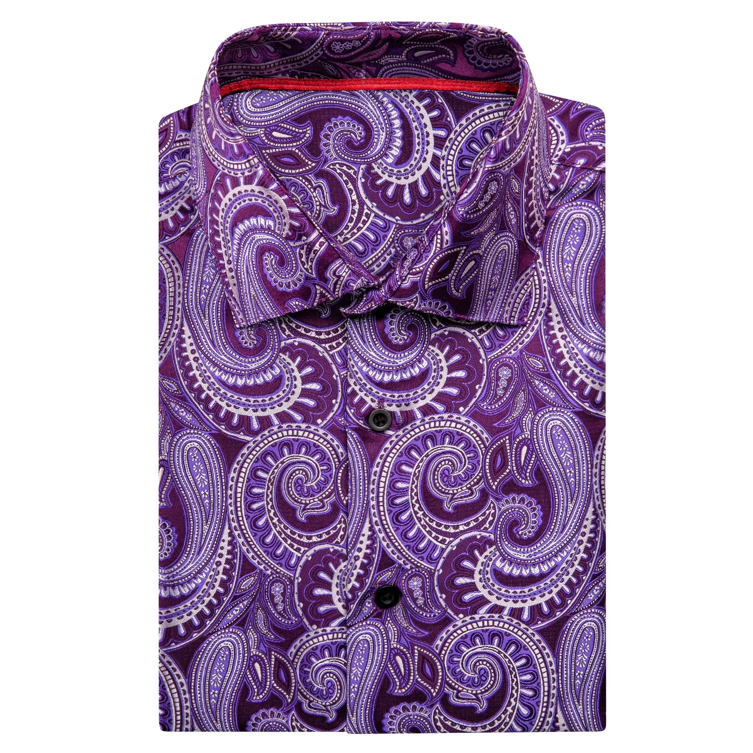 Purple White Paisley Silk Men's Short Sleeve Shirt