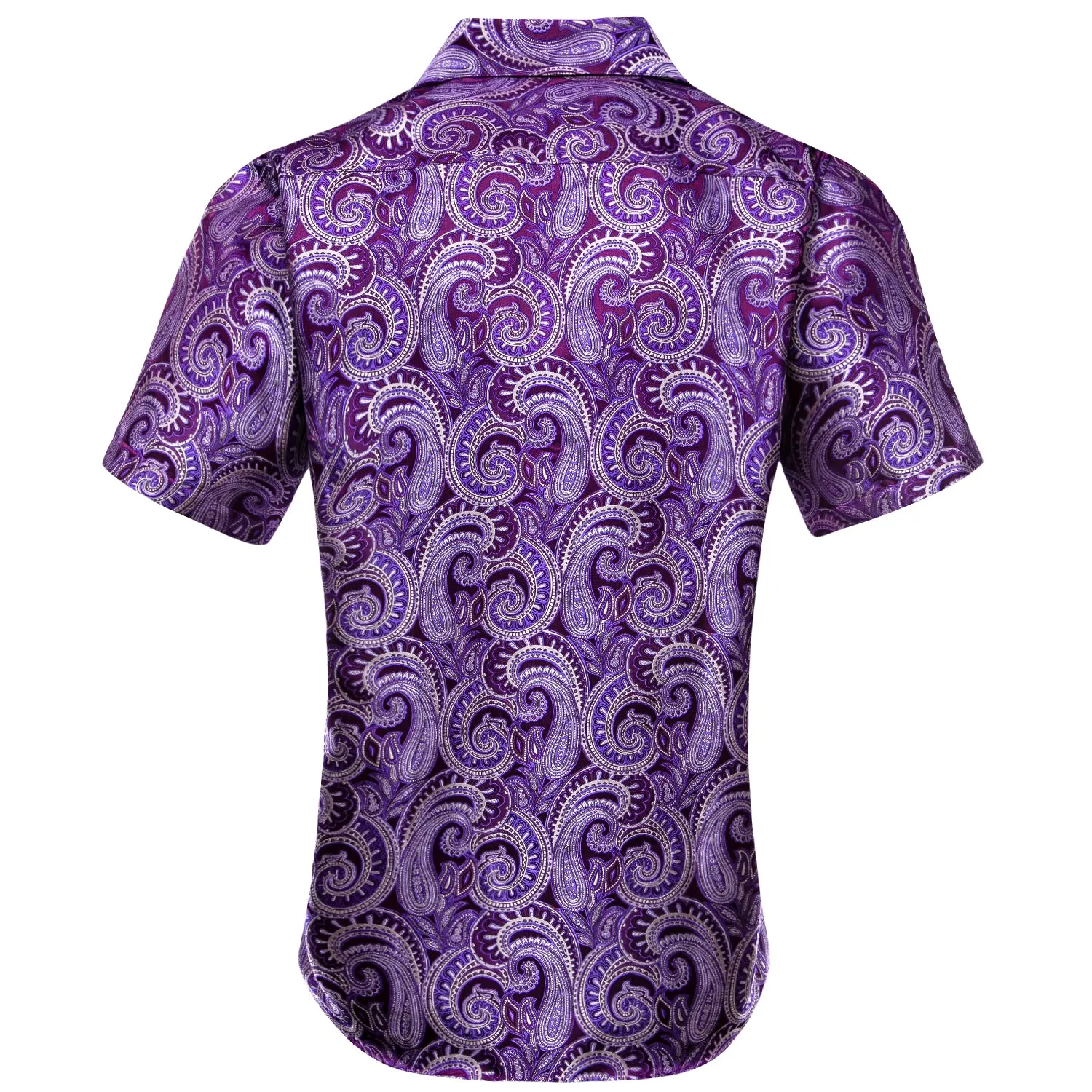 Purple White Paisley Silk Men's Short Sleeve Shirt