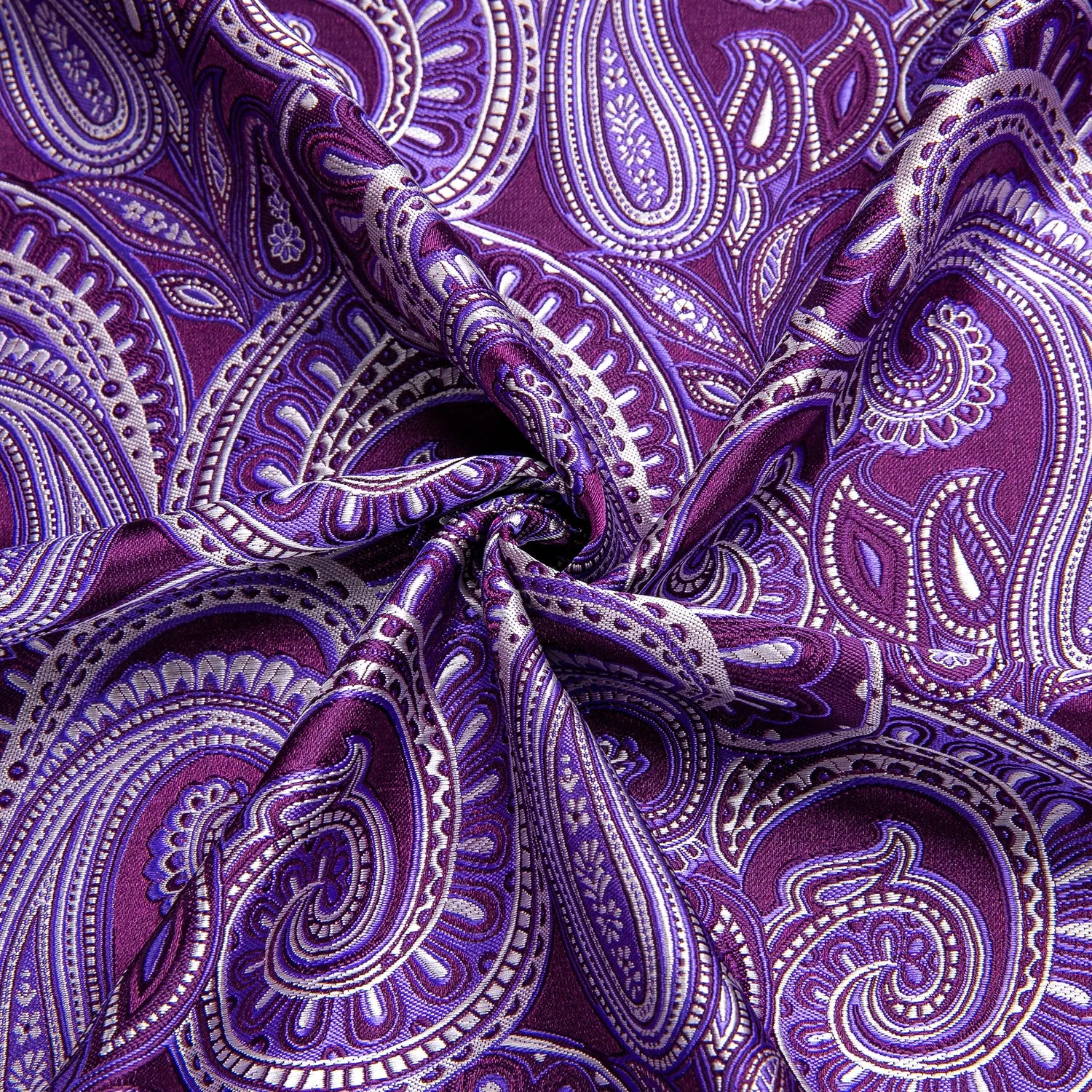 Purple White Paisley Silk Men's Short Sleeve Shirt