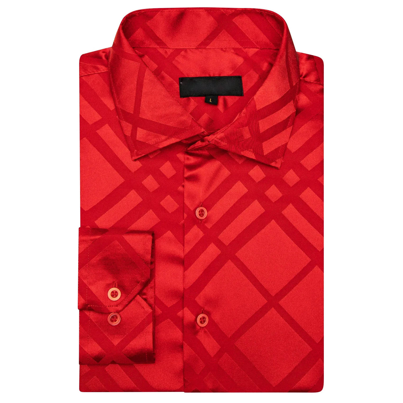 Red Plaid Silk Men's Long Sleeve Shirt