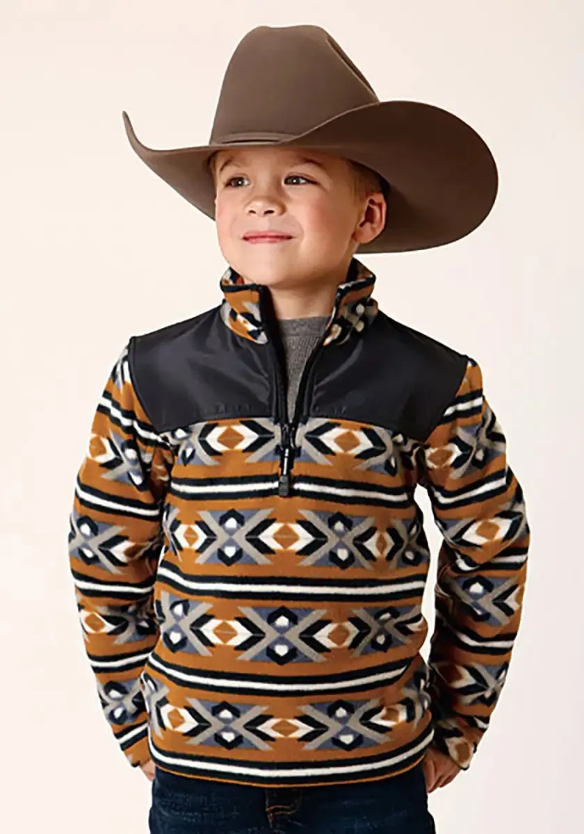 Roper Boy's Aztec Print Microfleece Pullover (Orange/Black) - Children's Jacket