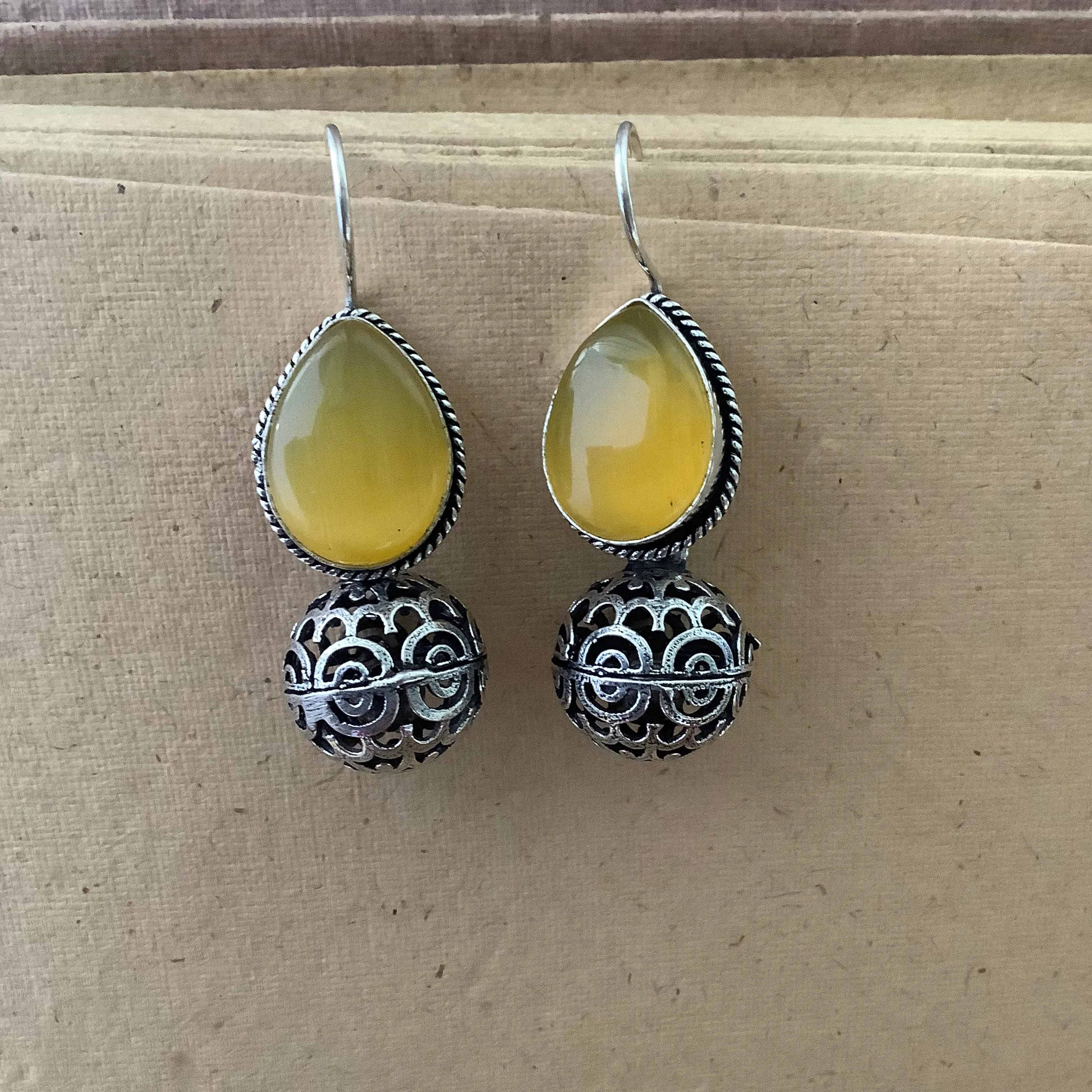 Salvanity German Silver Charming Jingle Earrings (Summer Yellow)