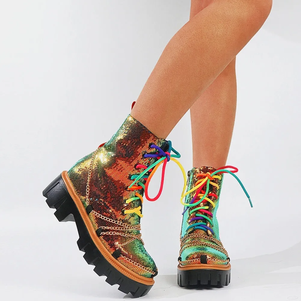 Sequin Combat Booties