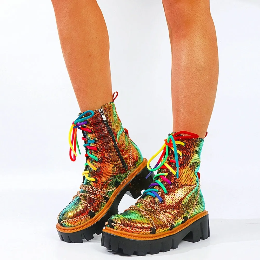 Sequin Combat Booties