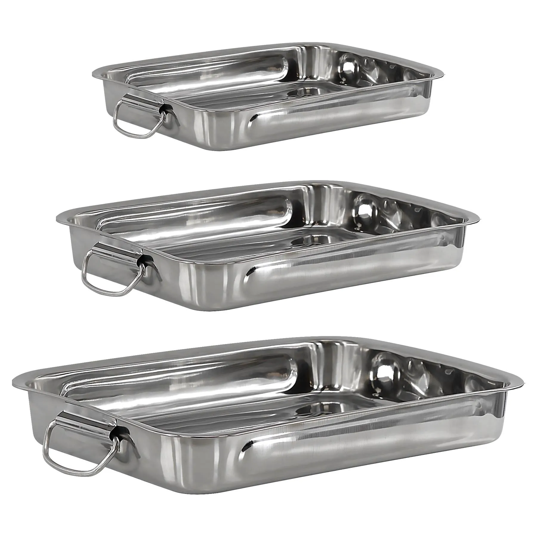 Set Of 3 Stainless Steel Roasting Trays