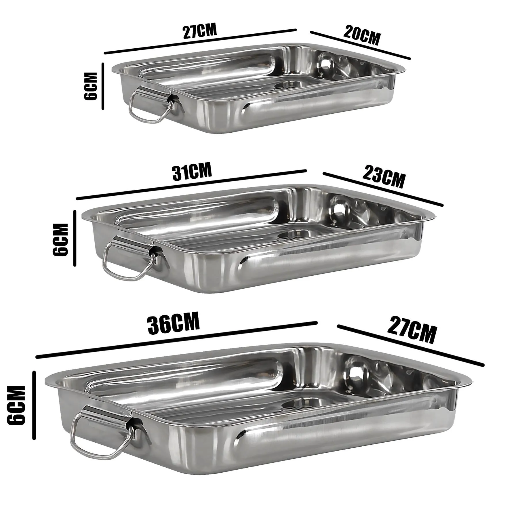 Set Of 3 Stainless Steel Roasting Trays