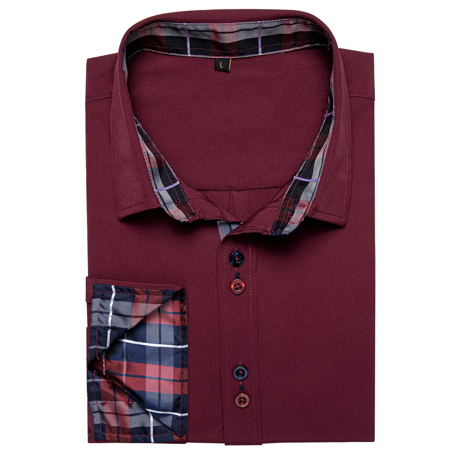 Splicing Style Red with Blue Plaid Edge Men's Long Sleeve Shirt