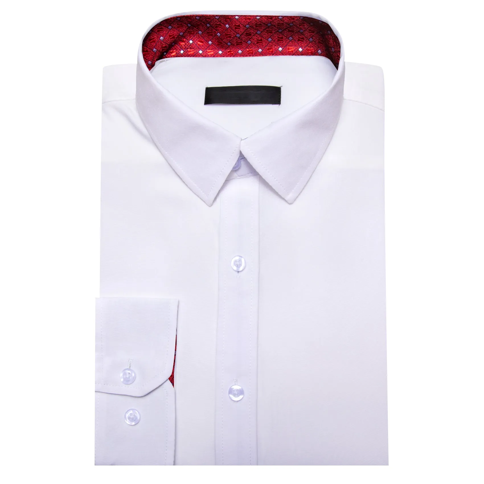 Splicing Style White with Red White Plaid Edge Men's Long Sleeve Shirt