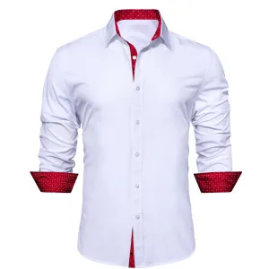 Splicing Style White with Red White Plaid Edge Men's Long Sleeve Shirt