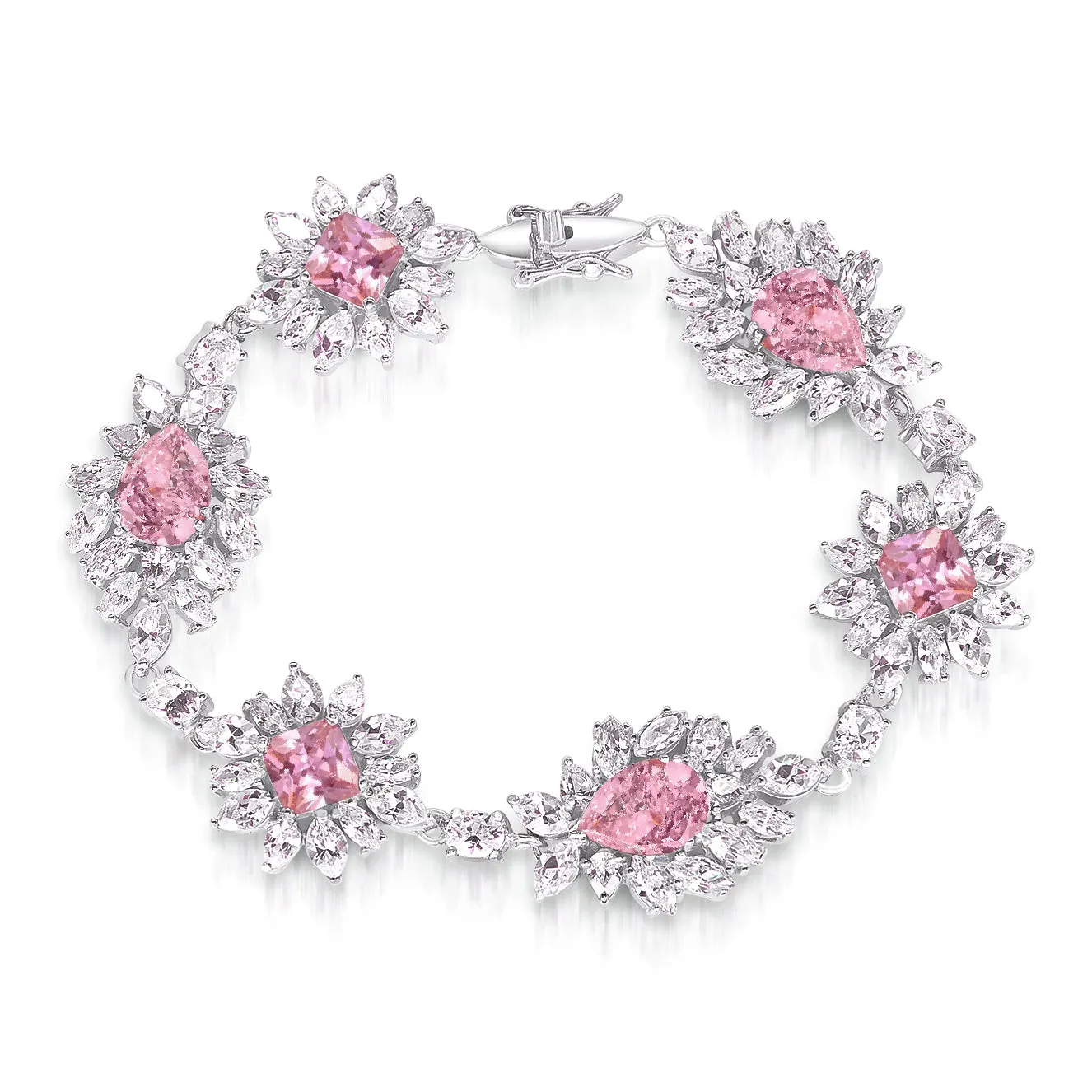 Sterling Silver Cubic Zirconia Bracelet With Flower Motif