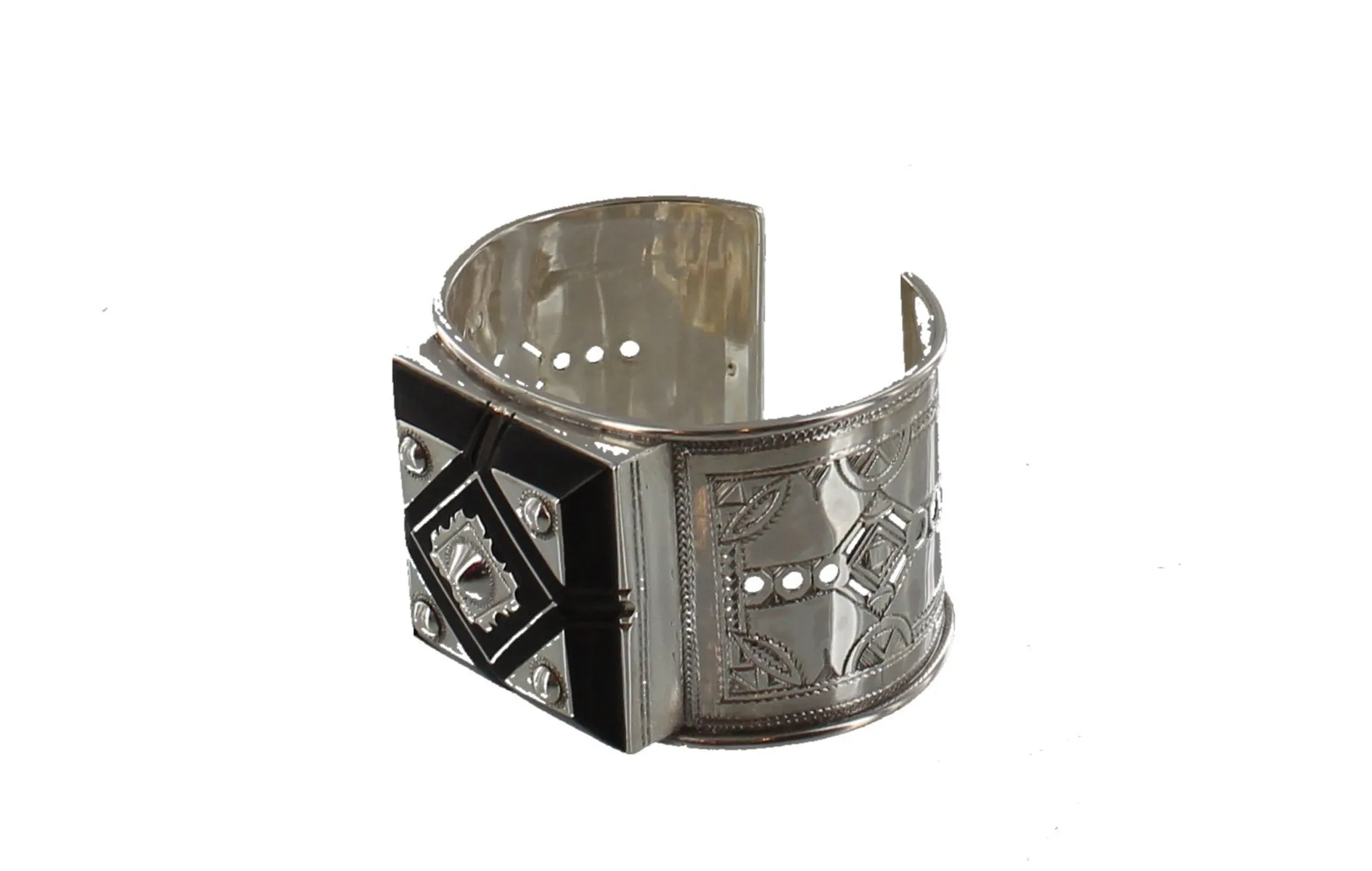 TAMIMT Silver & Ebony Cuff Bracelet, Finely Detailed Etching