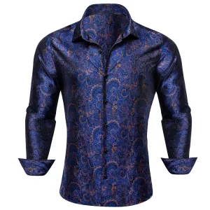 Ties2you Button Down Shirt Blue Paisley Silk Men's Shirt