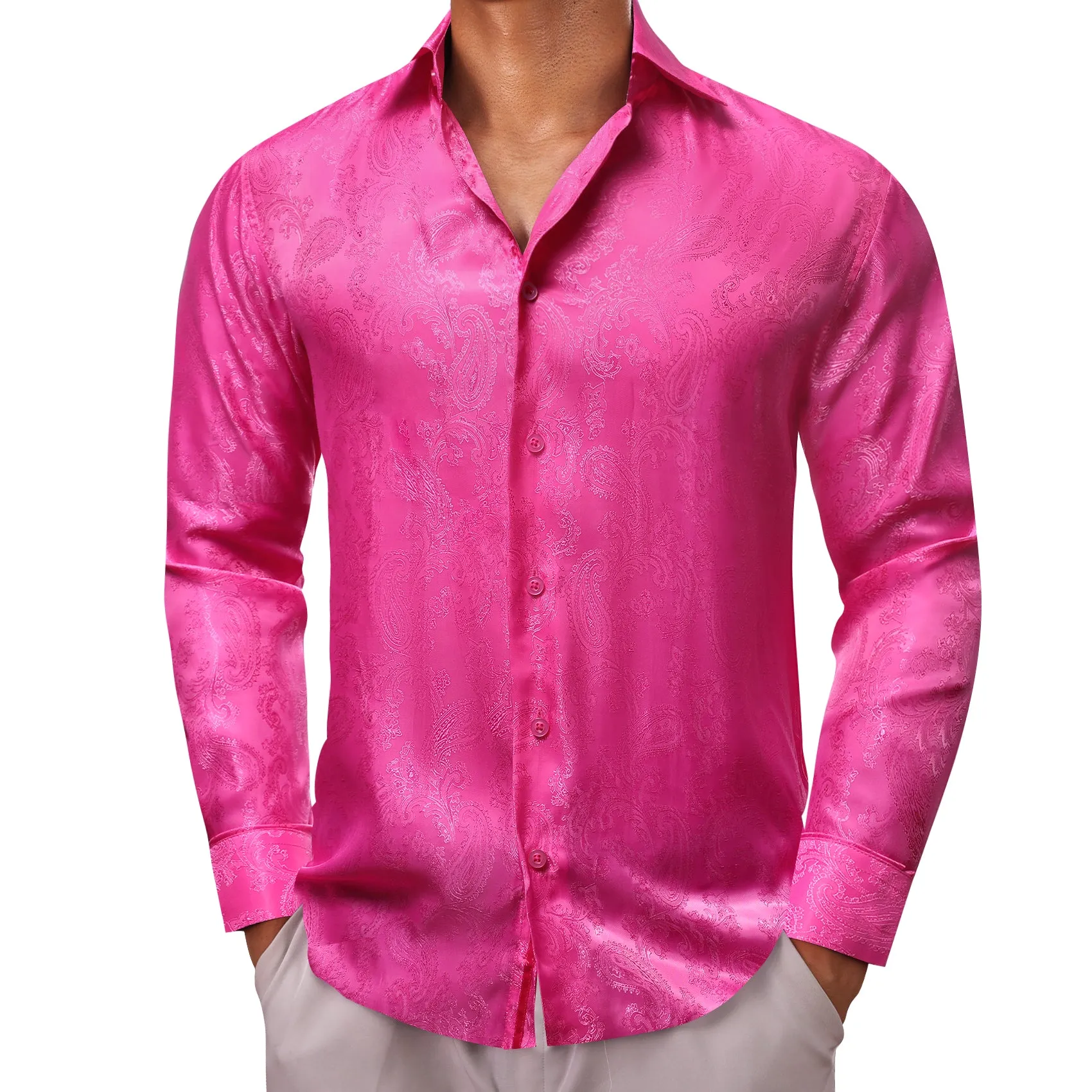 Ties2you Button Down Shirt Rose Pink Paisley Men's Long Sleeve Casual Shirt