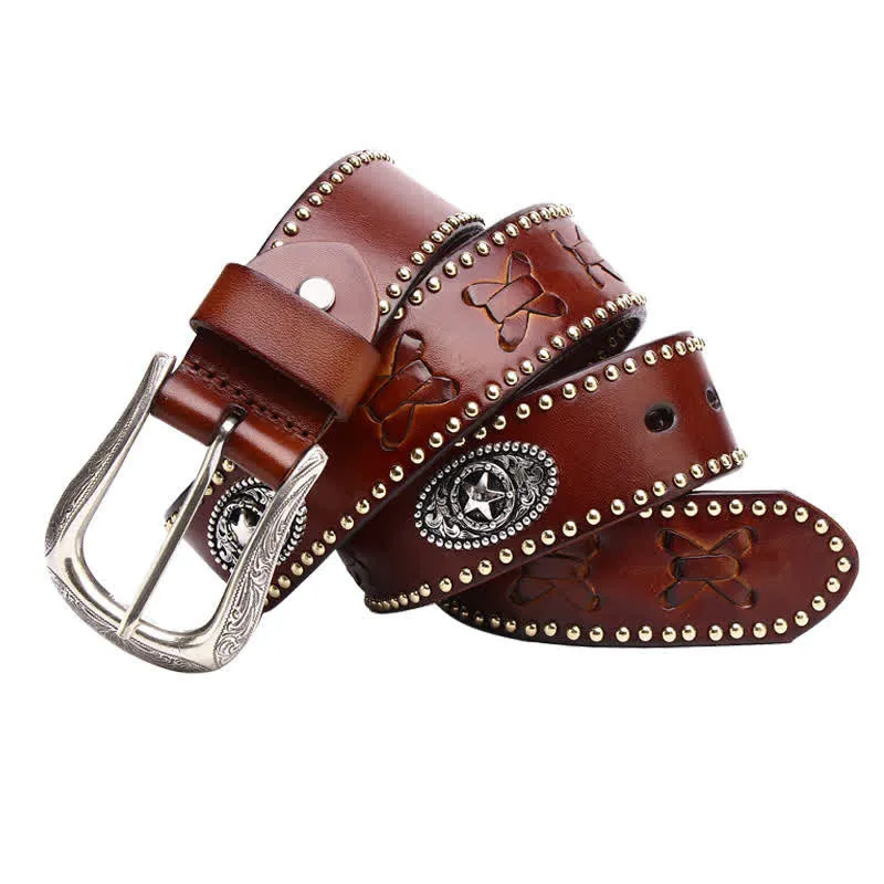 Weatern Style Five-Pointed Star Rivets Leather Belt