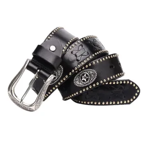 Weatern Style Five-Pointed Star Rivets Leather Belt