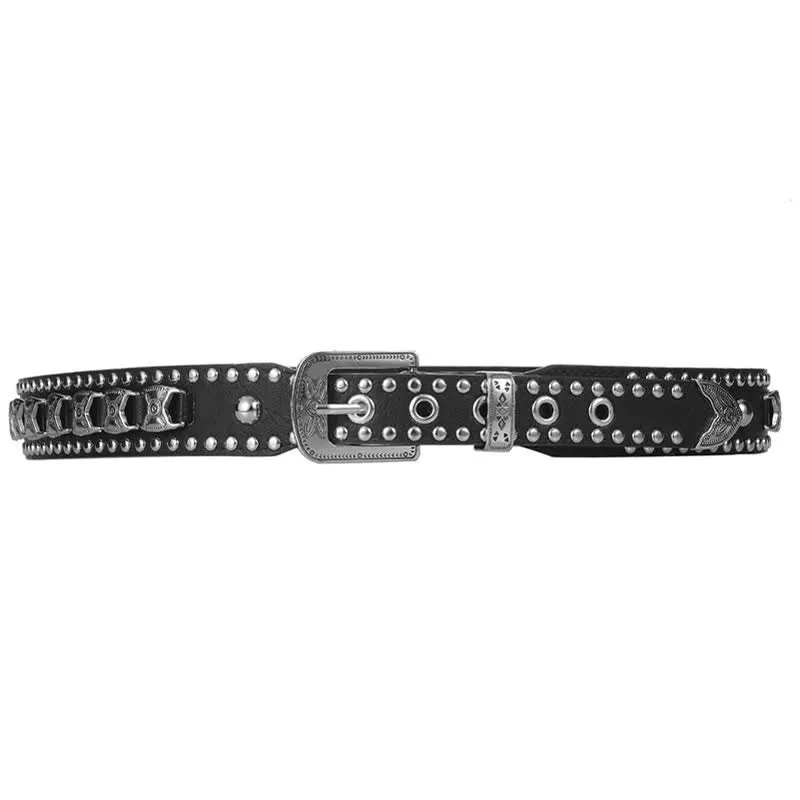 Western Concho Rivet Carved Buckle Leather Belt