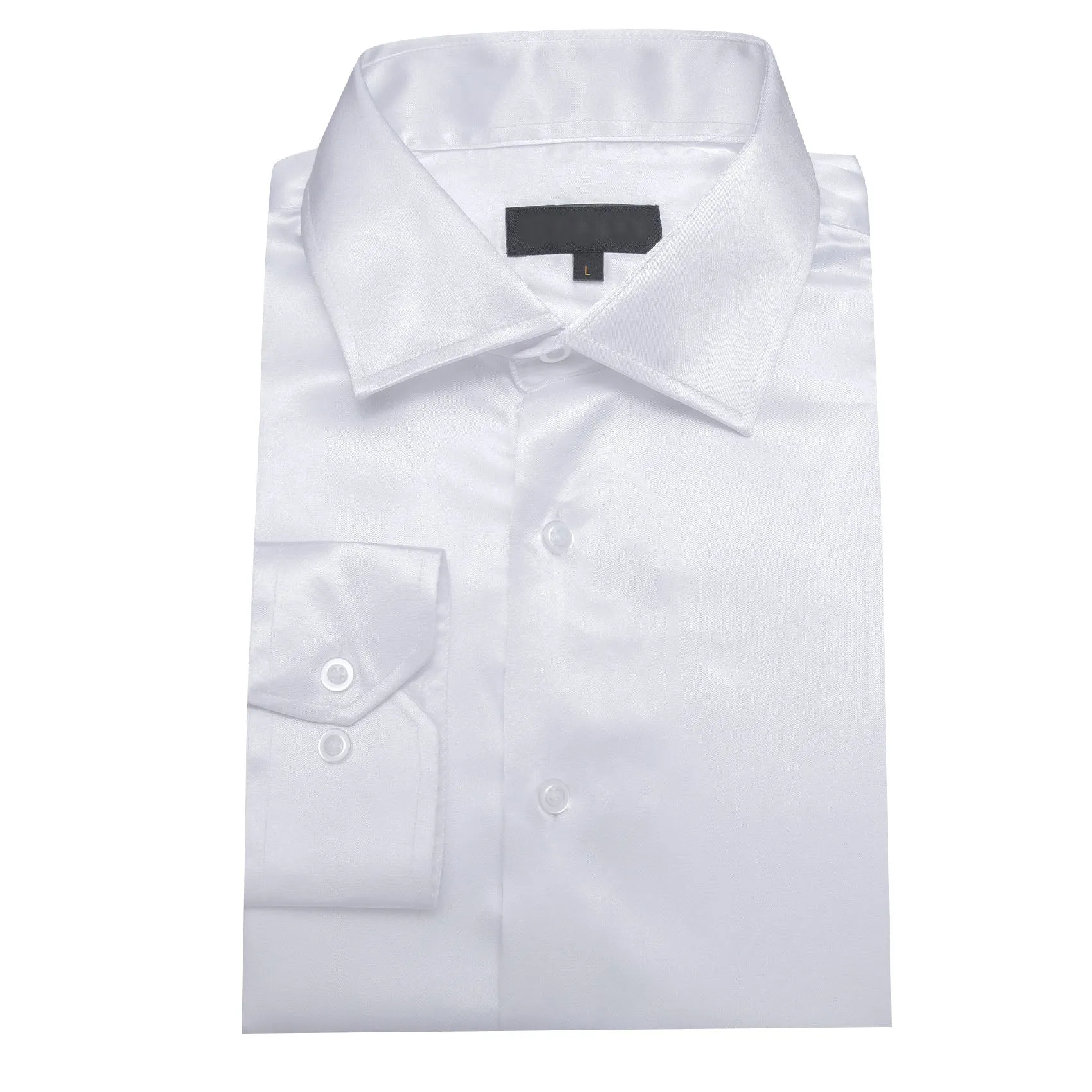 White Satin Solid Silk Men's Long Sleeve Shirt