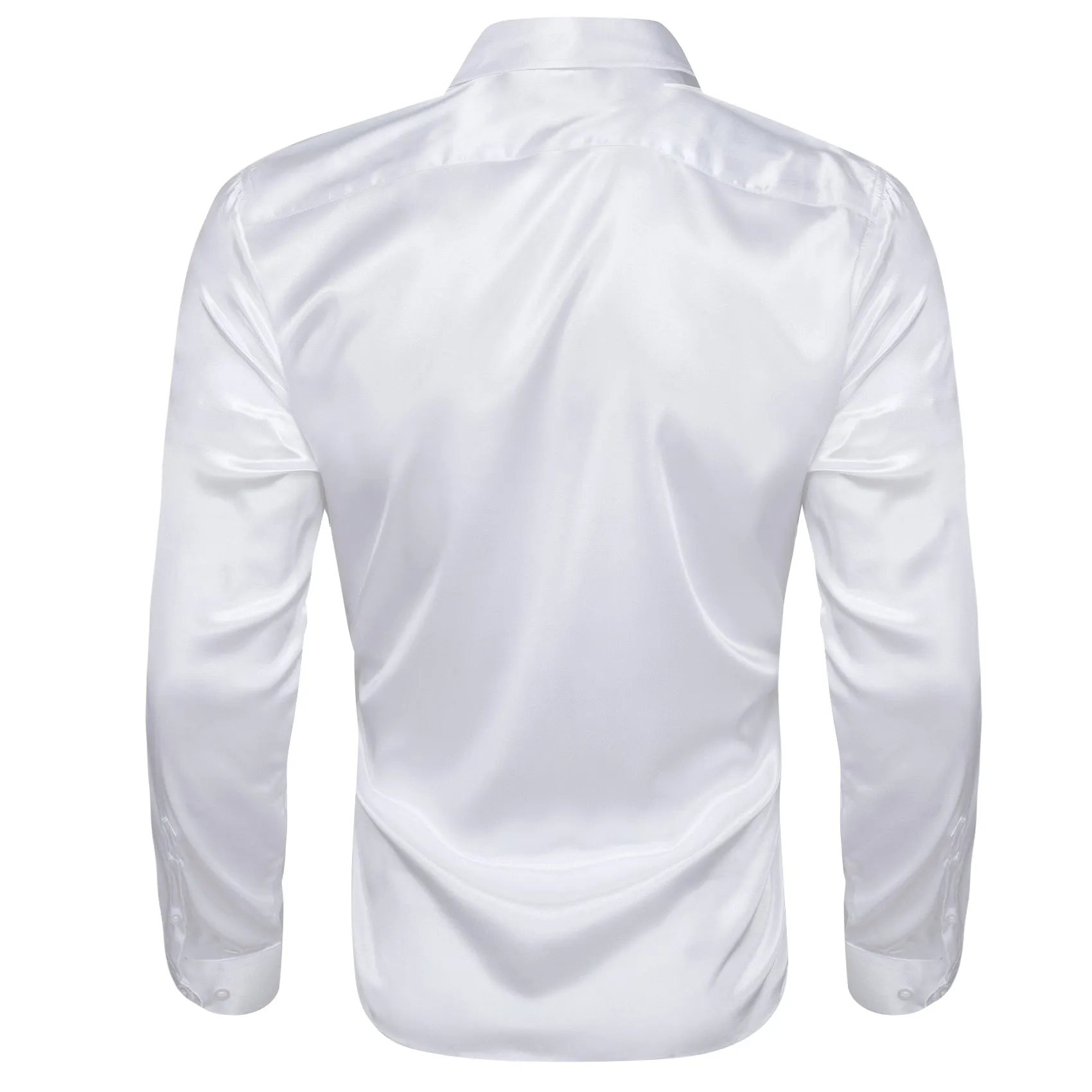 White Satin Solid Silk Men's Long Sleeve Shirt