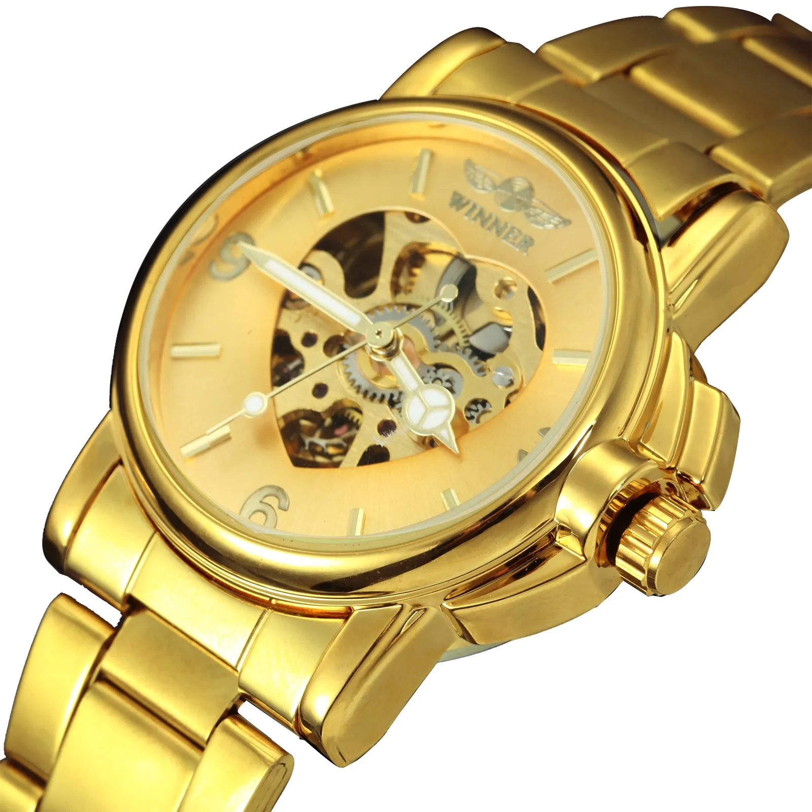 WINNER Women's Watch Love Hollow Automatic Mechanical Watch Elegant Stainless Steel Strap Watch