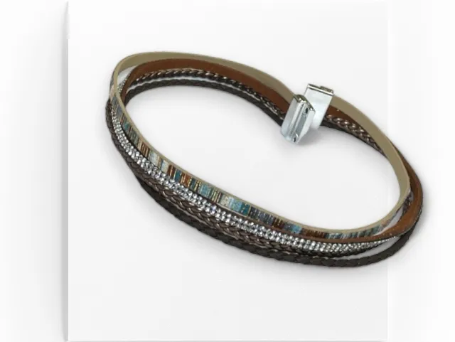 Women Leather Wrap Bracelet Multi Layer Wristband Wrap Around Braid Magnetic Closure