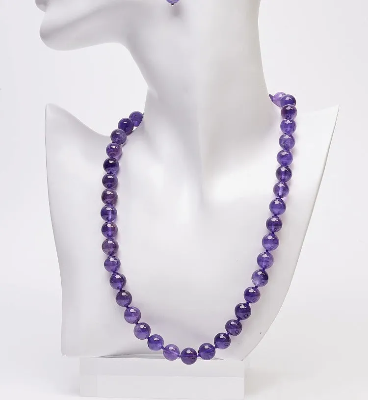 Women's Handmade Gemstone Beaded Necklace 10mm Amethyst