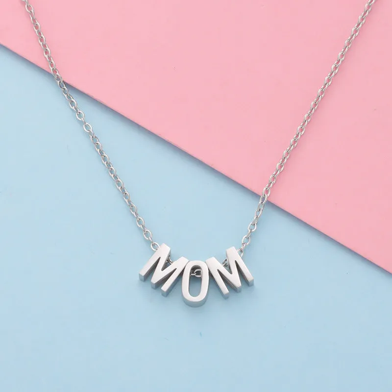 Women's Mirror Fine Throw MOM Letter Pendant Necklace