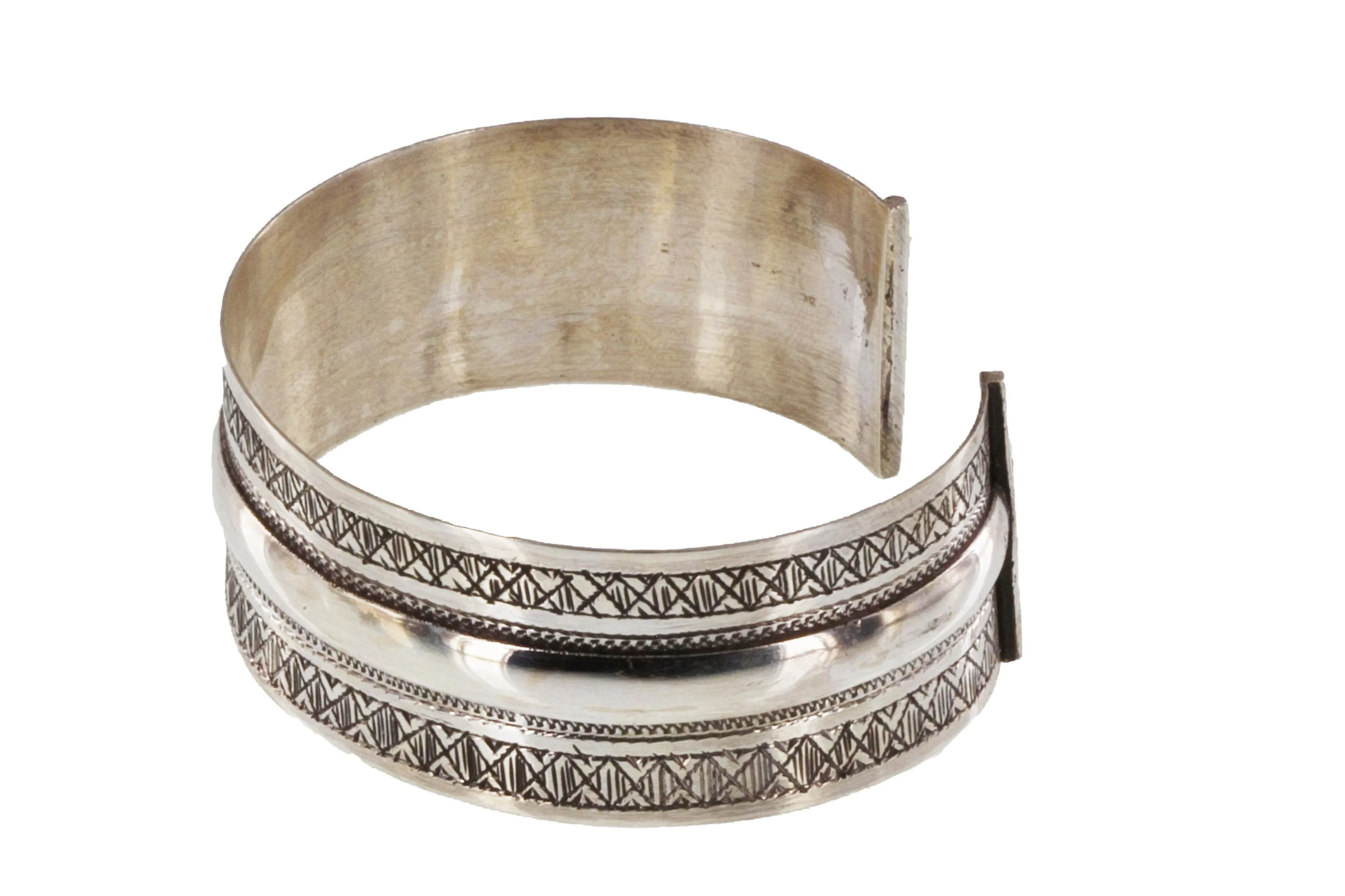 YUFITRI Silver Etched Wide Cuff Bracelet The Azel Collection