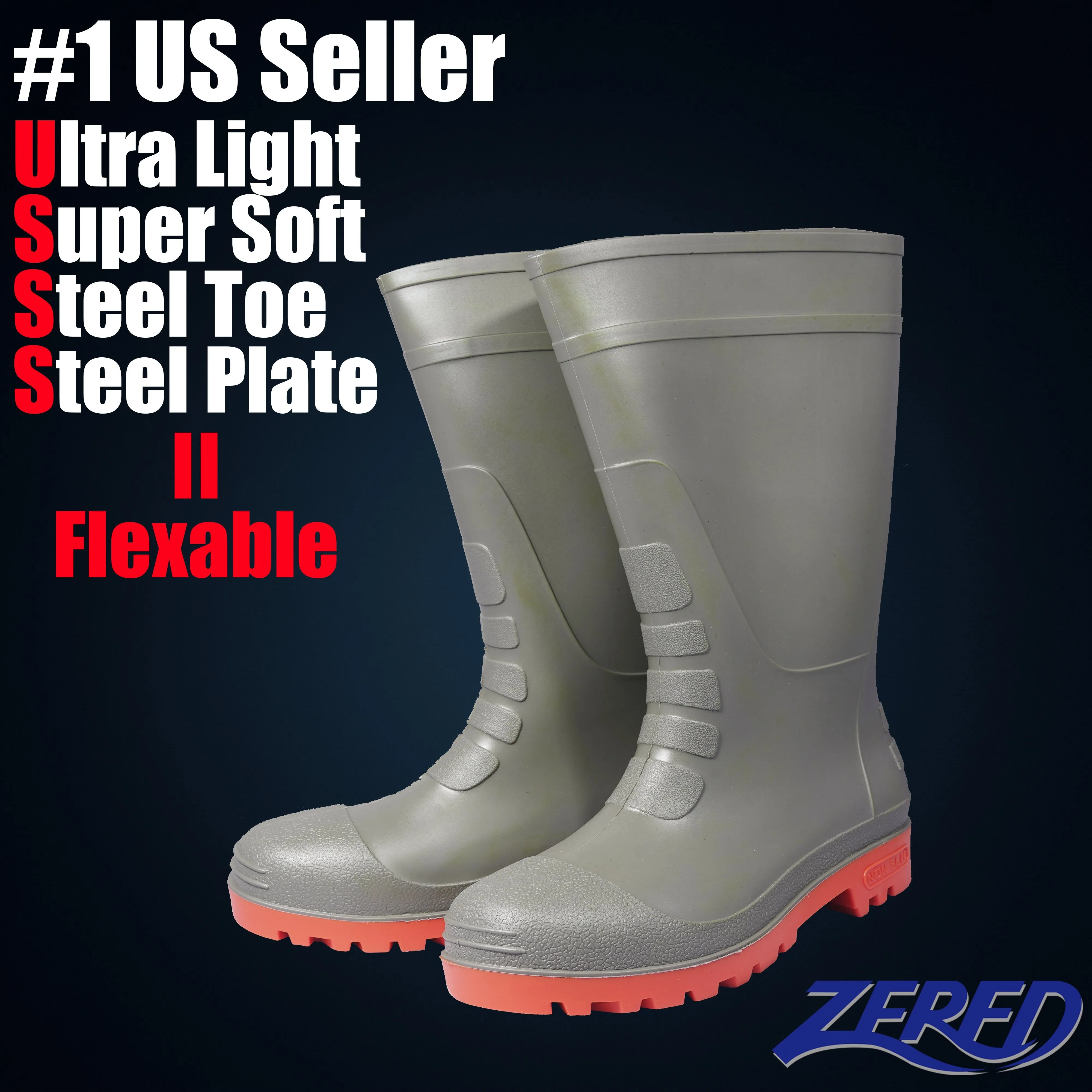 ZERED™ SAVER Mens Waterproof Rubber Rain Boots Work Safety Boots - Steel Toe